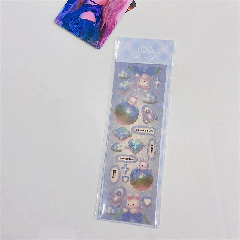 Lot de stickers – Petits animaux mignons style dopamine, effet holographique