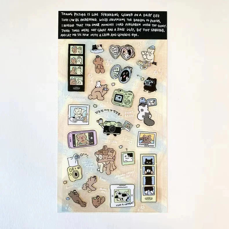 Lot de stickers – Petits animaux mignons style dopamine, effet holographique