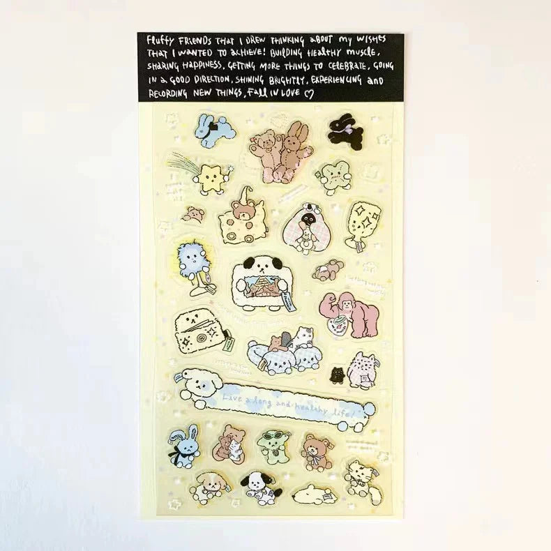 Lot de stickers – Petits animaux mignons style dopamine, effet holographique