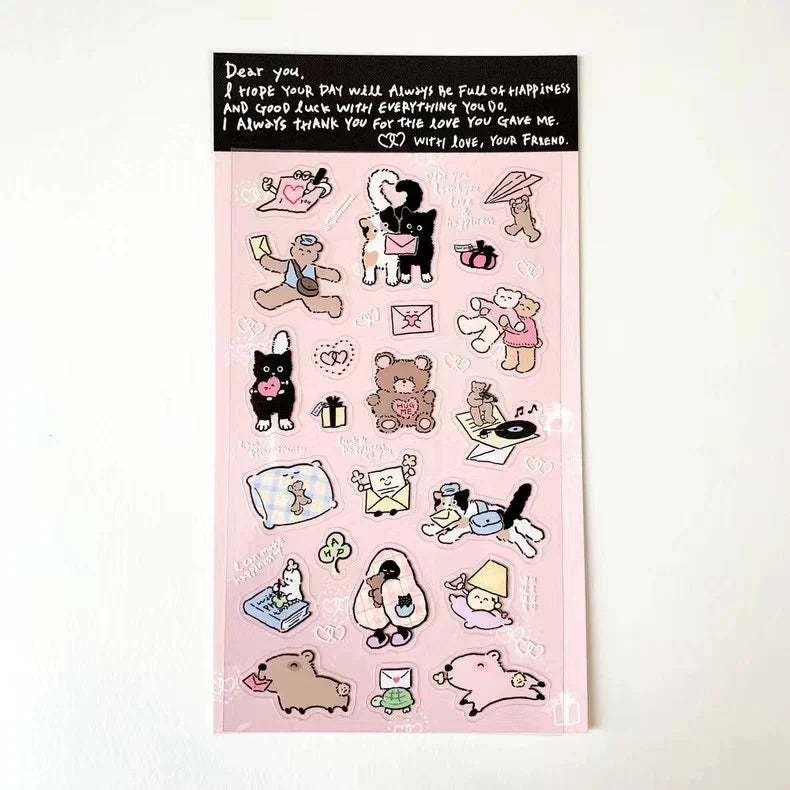 Lot de stickers – Petits animaux mignons style dopamine, effet holographique