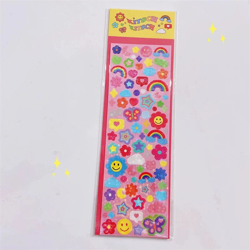 Lot de stickers – Petits animaux mignons style dopamine, effet holographique