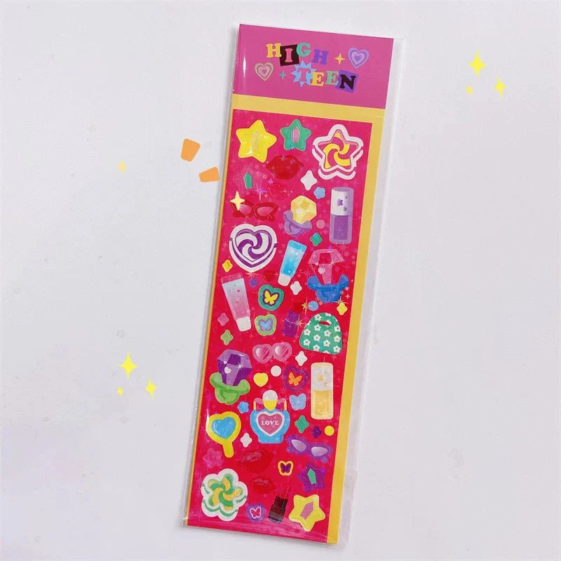 Lot de stickers – Petits animaux mignons style dopamine, effet holographique
