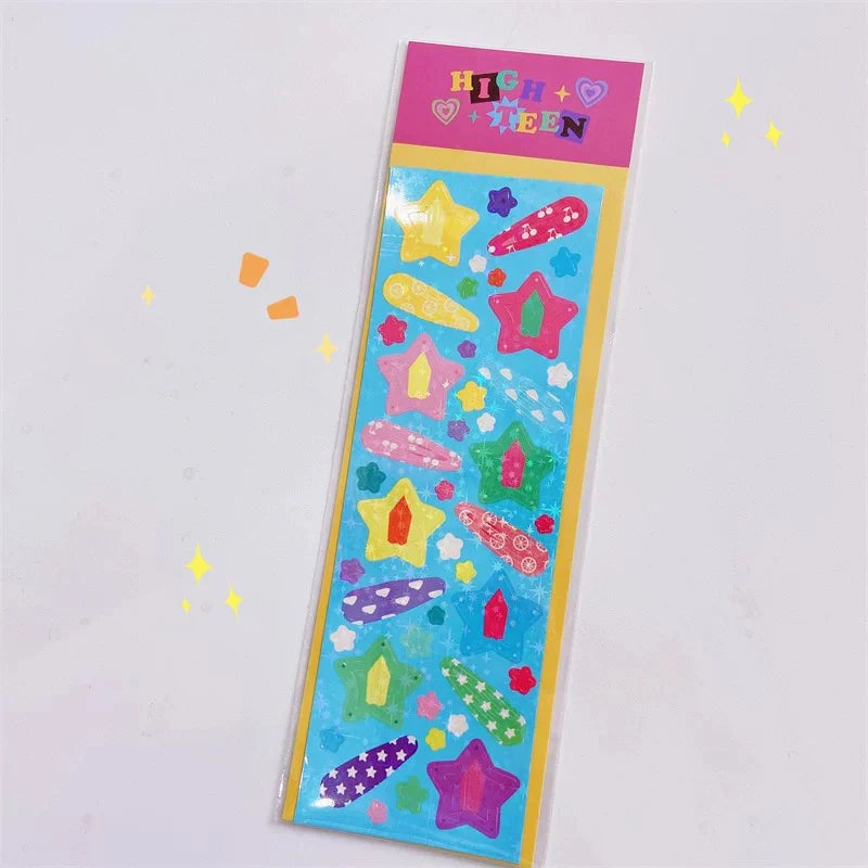 Lot de stickers – Petits animaux mignons style dopamine, effet holographique