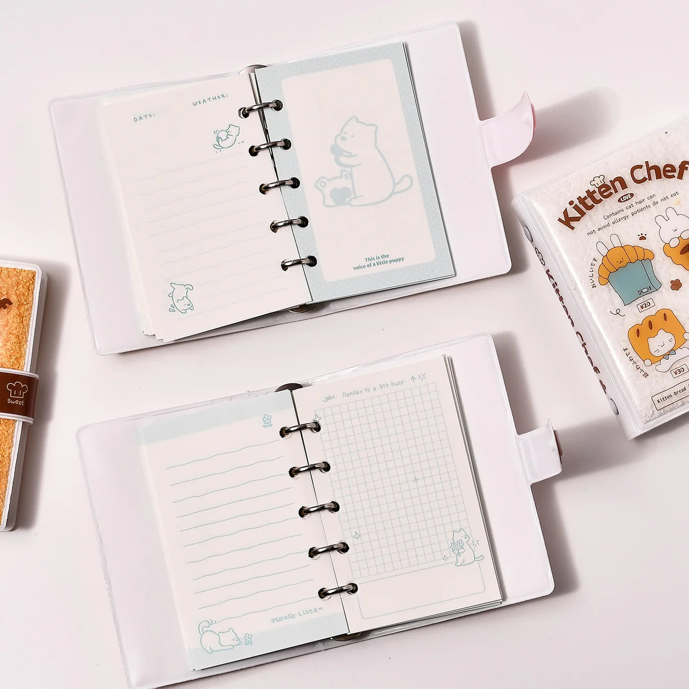 Carnet de poche – chats, couverture pelucheuse en PVC, style puff, coffret cadeau