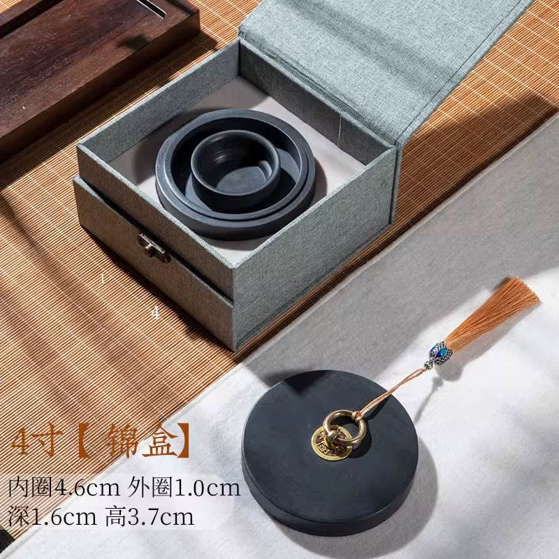 Pierre à encre – “Lan Zhai”, encrier en pierre naturelle forme chaudron, avec coffret cadeau