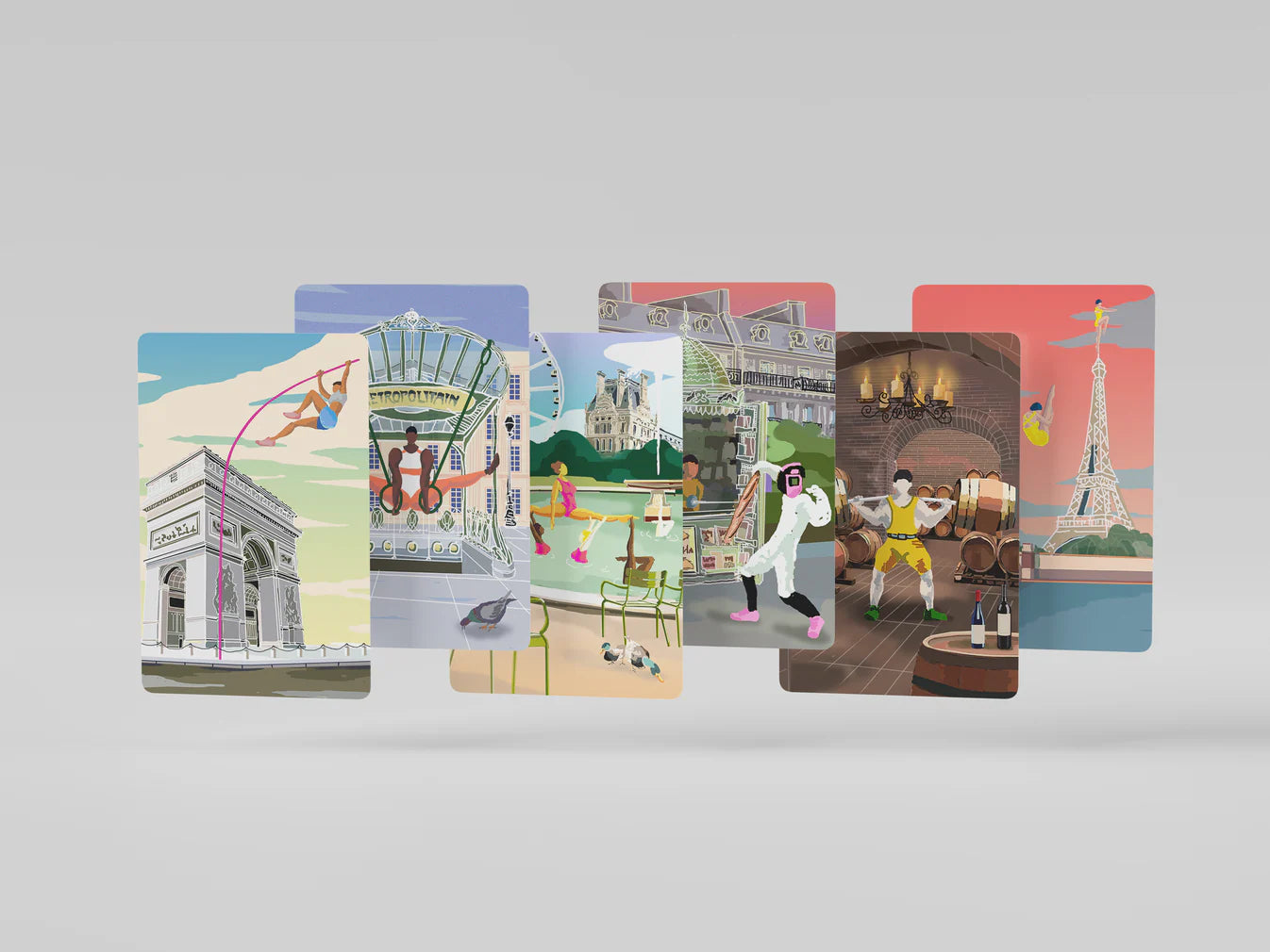 Carte postale illustrée par Bazhahei – Architecture de Paris & Jeux Olympiques (1 pièce)