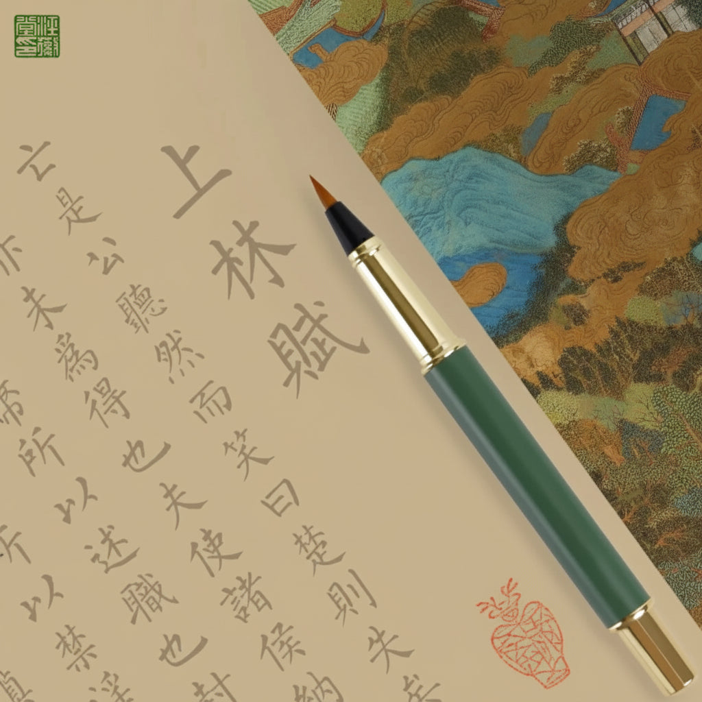 Pinceau de calligraphie type stylo – poils de loup souples, avec réservoir d’encre, portable