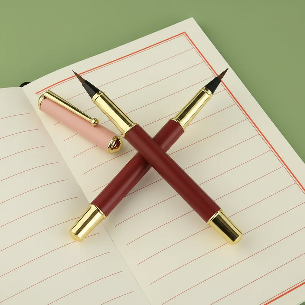 Pinceau de calligraphie type stylo – poils de loup souples, avec réservoir d’encre, portable