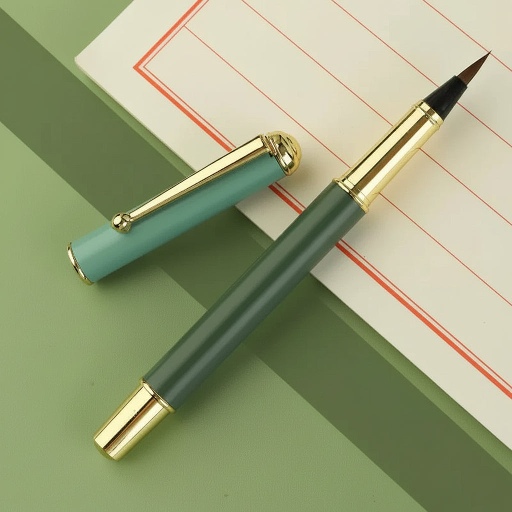 Pinceau de calligraphie type stylo – poils de loup souples, avec réservoir d’encre, portable