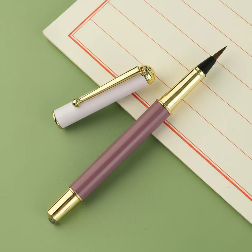 Pinceau de calligraphie type stylo – poils de loup souples, avec réservoir d’encre, portable