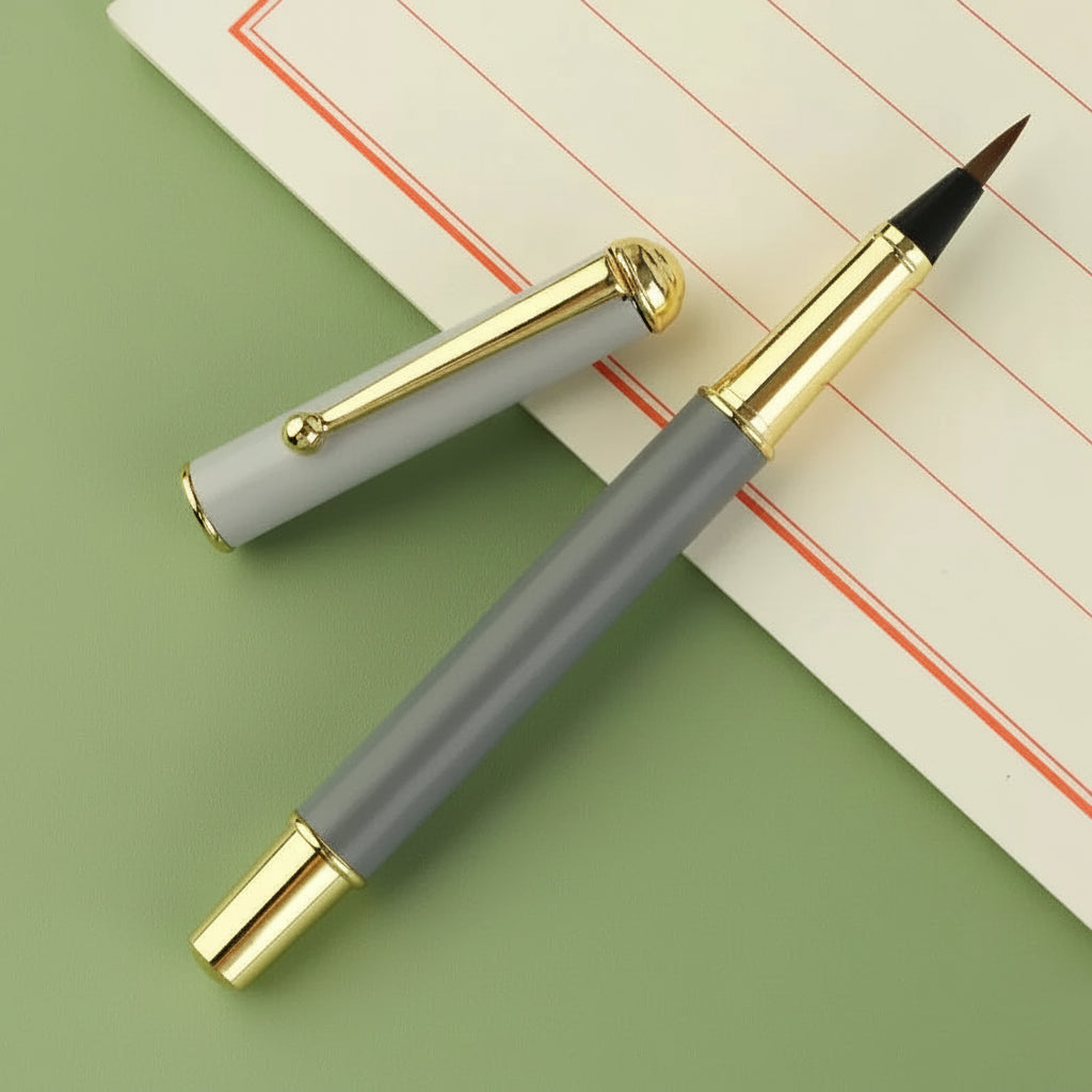 Pinceau de calligraphie type stylo – poils de loup souples, avec réservoir d’encre, portable