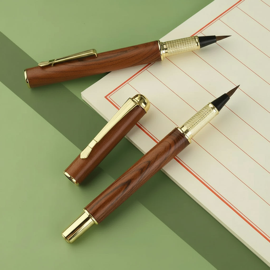 Pinceau de calligraphie type stylo – poils de loup souples, avec réservoir d’encre, portable
