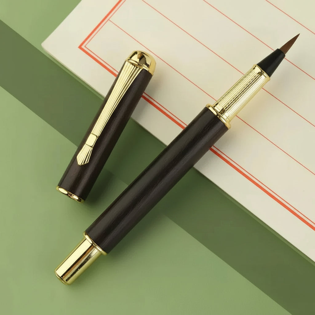 Pinceau de calligraphie type stylo – poils de loup souples, avec réservoir d’encre, portable