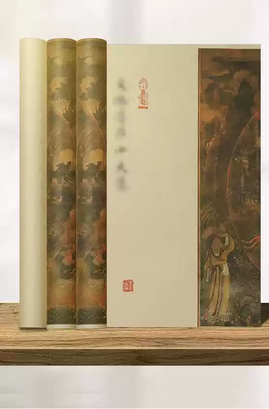 Cahier de calligraphie – copie de sutras à la main, avec tracés de traits et illustrations colorées