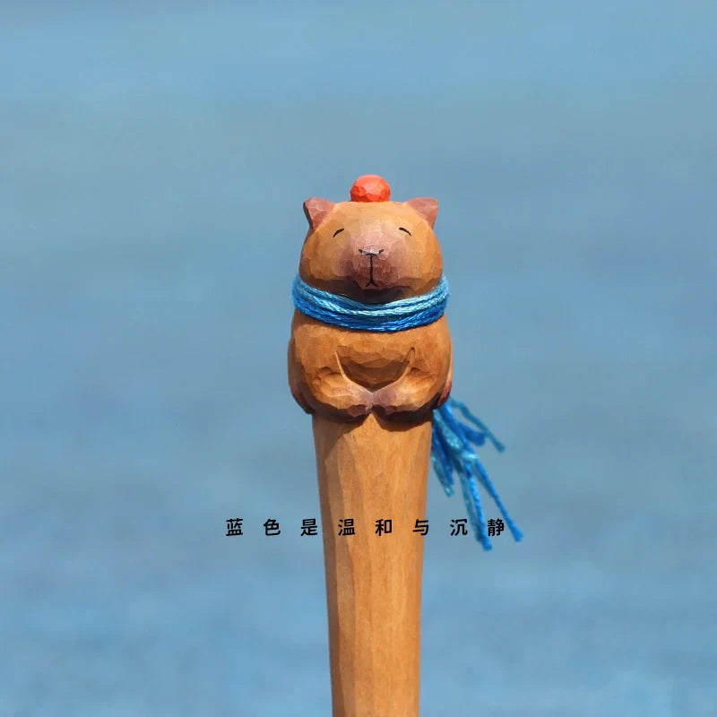 Stylo en bois sculpté à la main – Animaux cartoon mignons