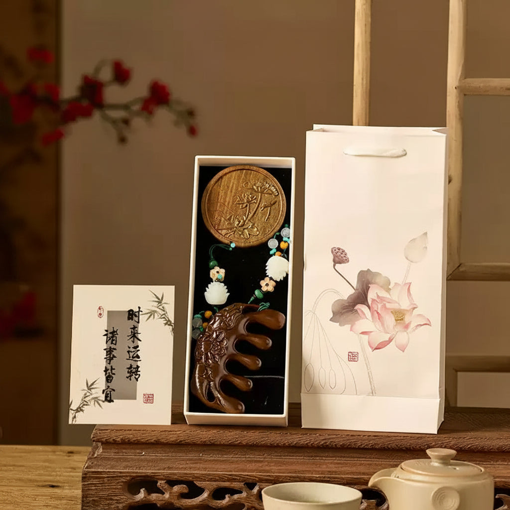 Brosses à cheveux en bois – coffret style traditionnel chinois