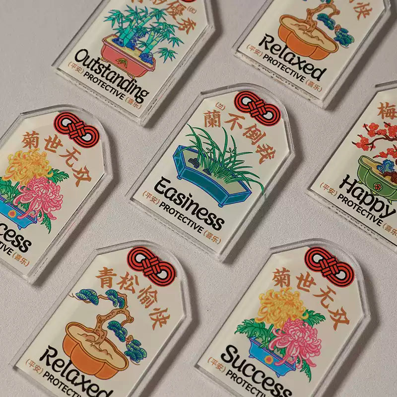 Magnet de réfrigérateur – “Quatre symboles”, prunier, orchidée, bambou, chrysanthème et pin