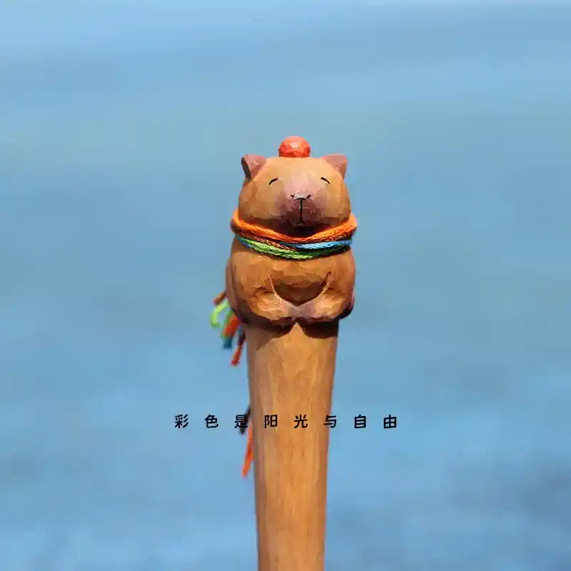 Stylo en bois sculpté à la main – Animaux cartoon mignons
