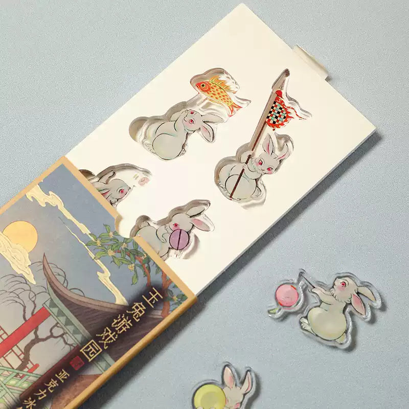 Magnet de réfrigérateur – “Quatre symboles”, jardin ludique du lapin de jade
