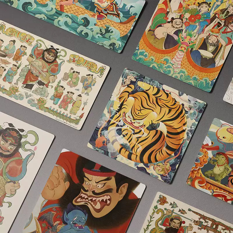 Carte postale illustrée par Si Xiang Feng Wu - Motifs folkloriques originaux (1 pièce)