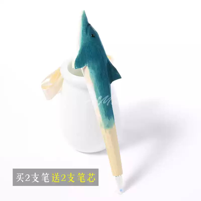 Stylo en bois sculpté à la main – Animaux cartoon mignons
