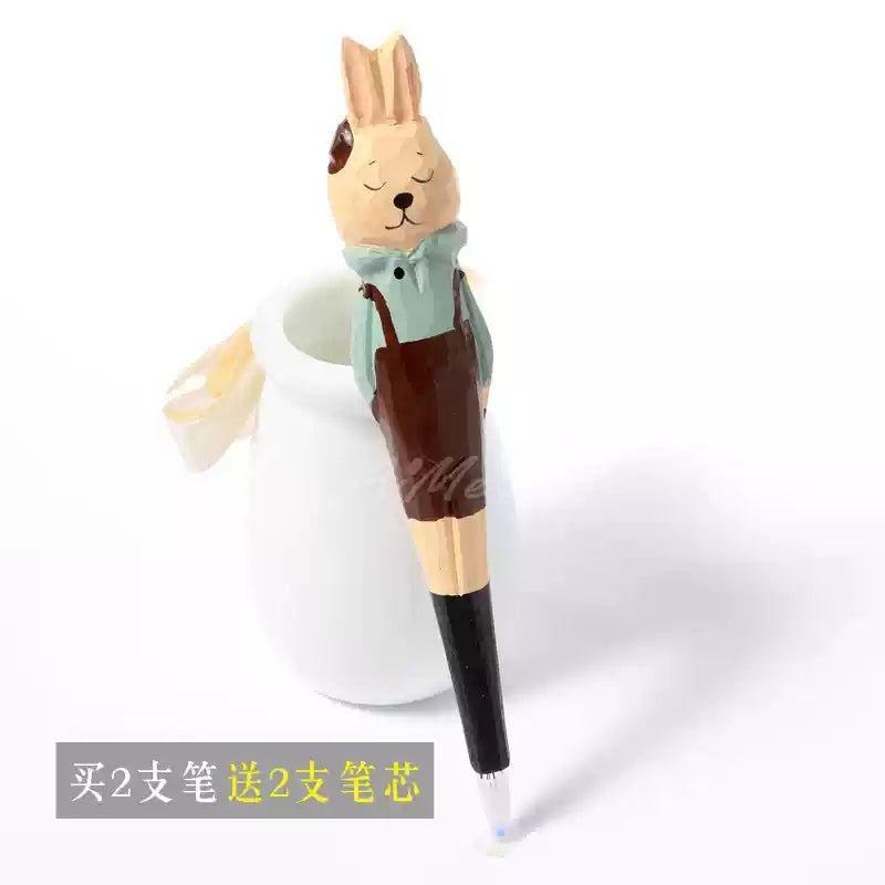 Stylo en bois sculpté à la main – Animaux cartoon mignons