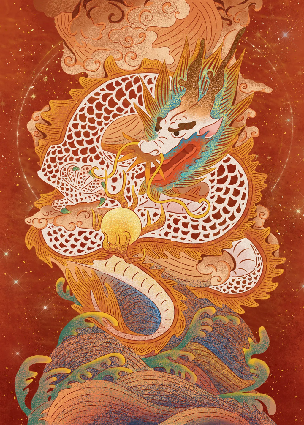 Carte postale illustrée par Belle Artwork - Dragon chinois original  (1 pièce)