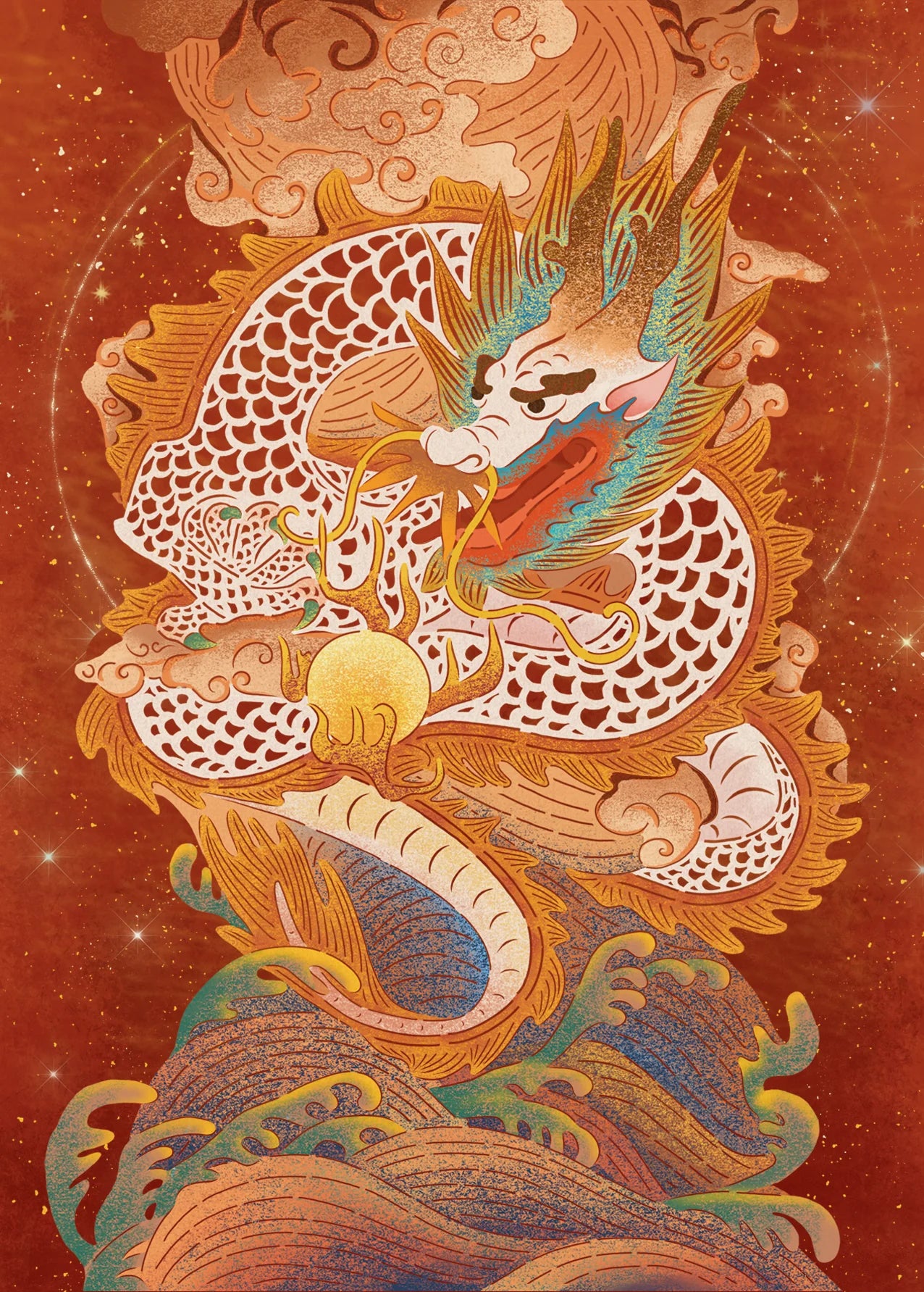 Carte postale illustrée par Belle Artwork - Dragon chinois original  (1 pièce)