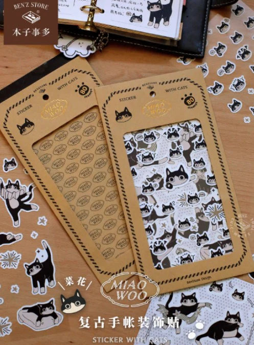 Lot de stickers par BENSTORE – Chat chou-fleur édition limitée, style rétro pour journal créatif