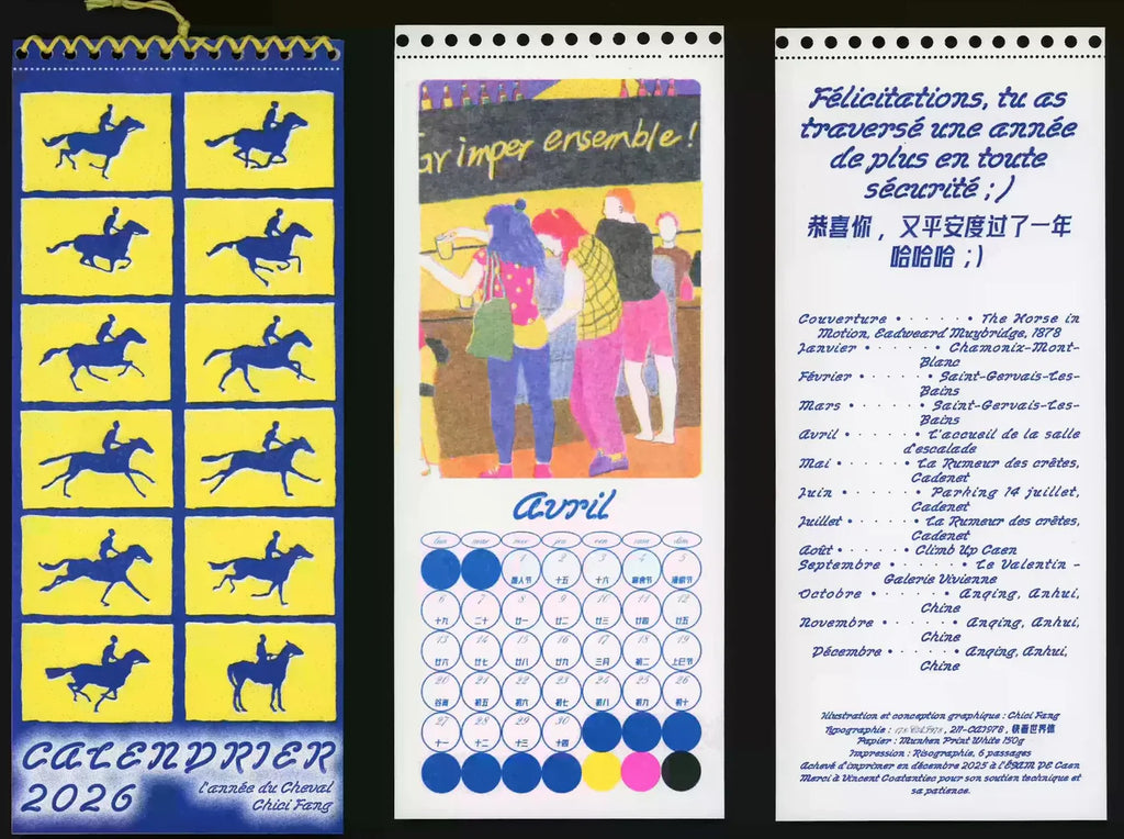Calendrier 2026 – Chici, édition originale en risographie, Nouvel An
